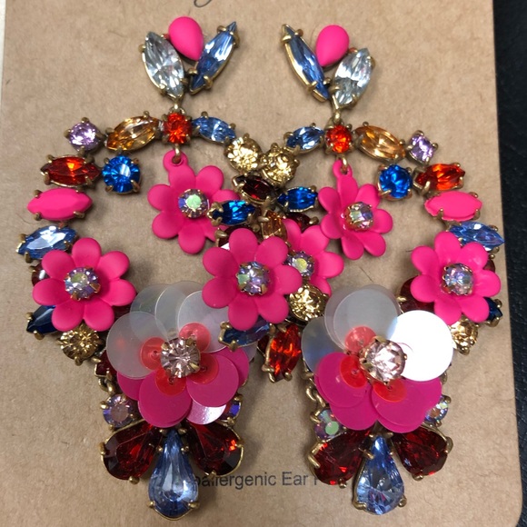 J Crew Floral Statement Earrings NEW - Picture 4 of 6